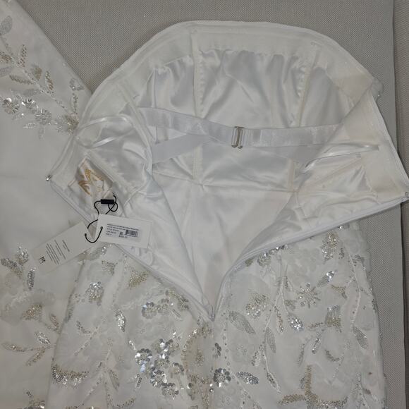 Milly Magnolia Embellished White/Silver Strapless Beaded Sequin Maxi Dress Sz 2 - Picture 12 of 14